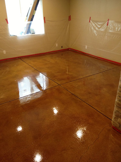 stained and polished concrete floor in progress